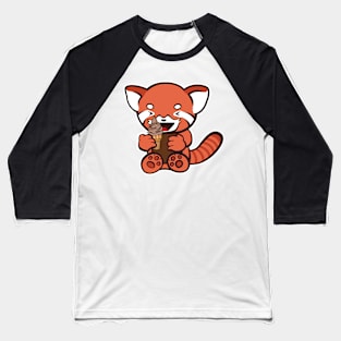 Red Panda Loves Chocolate Ice Cream Baseball T-Shirt